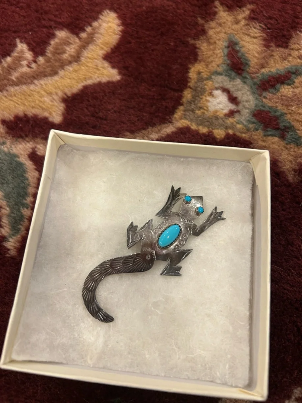 Navajo Sterling Silver Lizard Brooch with Turquoise Stones Frank Yazzie - Picture 7 of 11